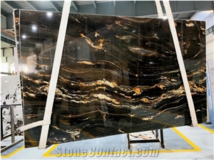 Top Quality Black Fusion Granite Slabs With Golden Vein