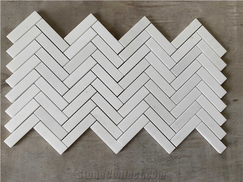 White Thassos Herringbone Mosaic Wall & Floor Tile