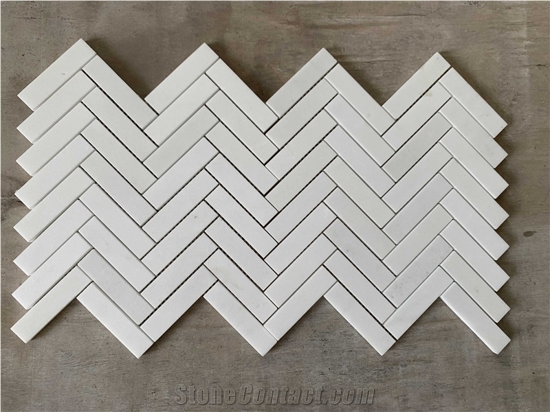 White Thassos Herringbone Mosaic Wall & Floor Tile