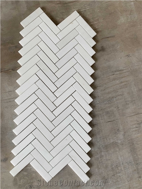 White Thassos Herringbone Mosaic Wall & Floor Tile