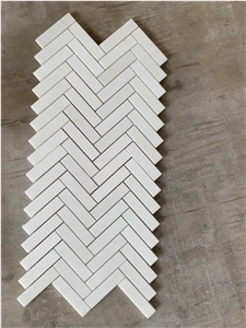 White Thassos Herringbone Mosaic Wall & Floor Tile