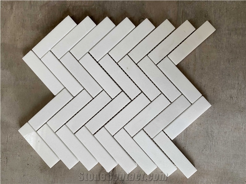 White Thassos Herringbone Mosaic Wall & Floor Tile