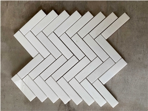 White Thassos Herringbone Mosaic Wall & Floor Tile