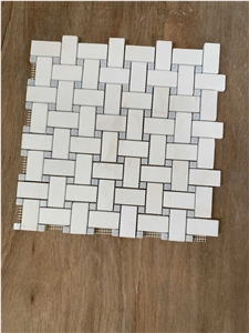 White Thassos  Marble Basketweave Mosaic Wall & Floor Tile