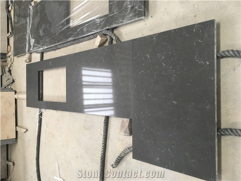 Dark Grey Artificial Quartz Kitchen Countertop