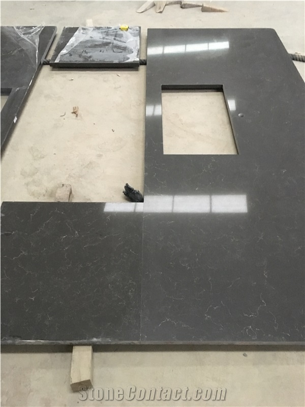 Dark Grey Artificial Quartz Kitchen Countertop