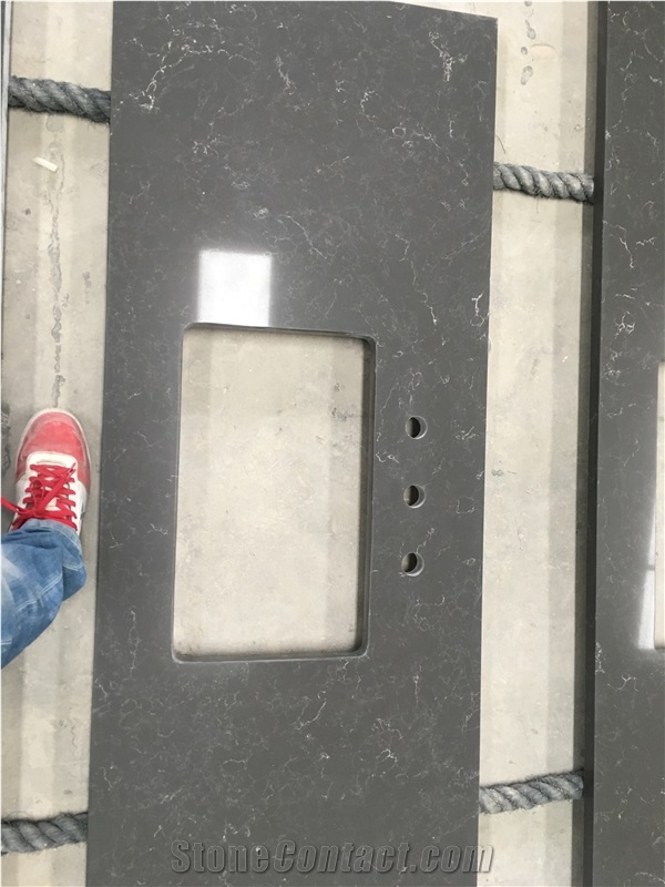 Dark Grey Artificial Quartz Kitchen Countertop