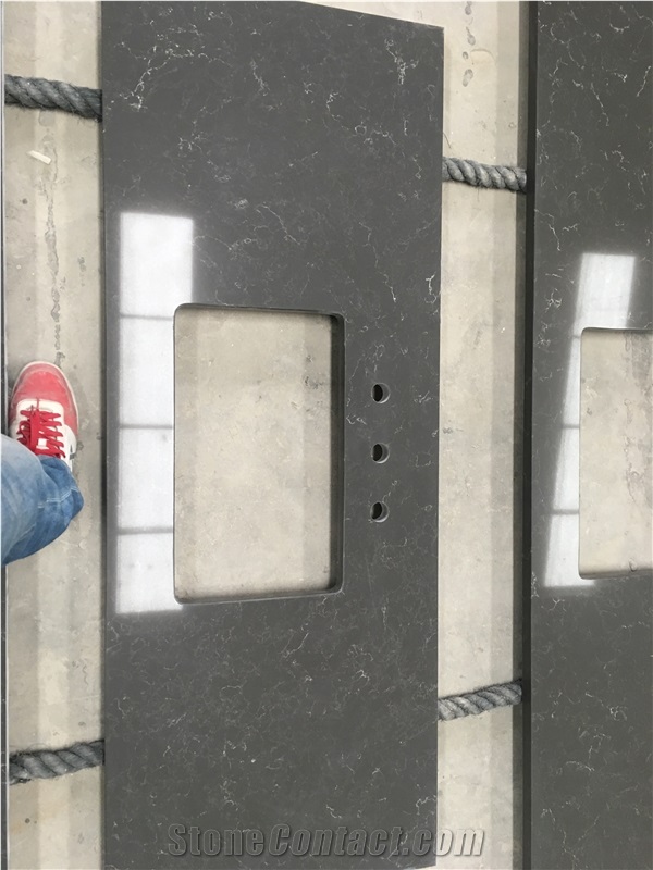 Dark Grey Artificial Quartz Kitchen Countertop