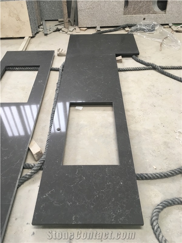 Dark Grey Artificial Quartz Kitchen Countertop