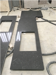 Dark Grey Artificial Quartz Kitchen Countertop