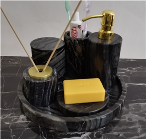 Ancient Wooden Marble Stone Bath Accessories Set