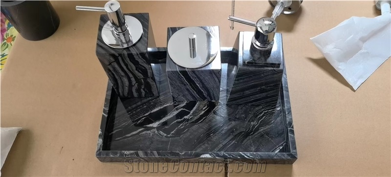 Ancient Wooden Marble Stone Bath Accessories Set