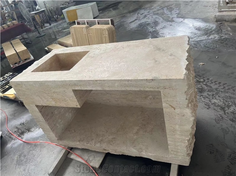 One-Piece Beige Travertine Wash Basins