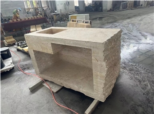 One-Piece Beige Travertine Wash Basins