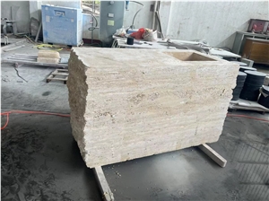 One-Piece Beige Travertine Wash Basins