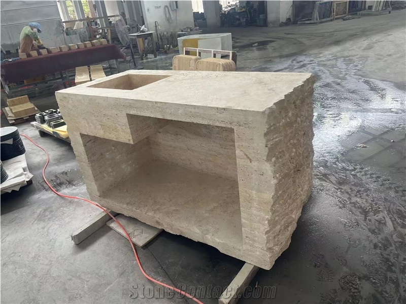 One-Piece Beige Travertine Wash Basins