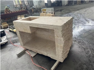 One-Piece Beige Travertine Wash Basins