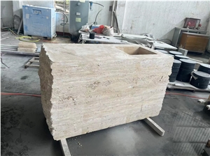 One-Piece Beige Travertine Wash Basins