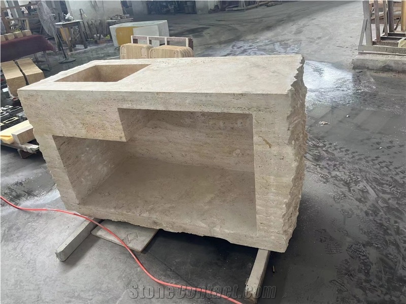 One-Piece Beige Travertine Wash Basins