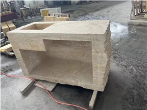 One-Piece Beige Travertine Wash Basins