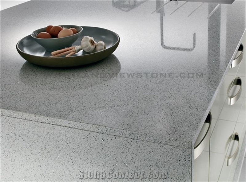Sparkle Light Grey Mirror Quartz Slab