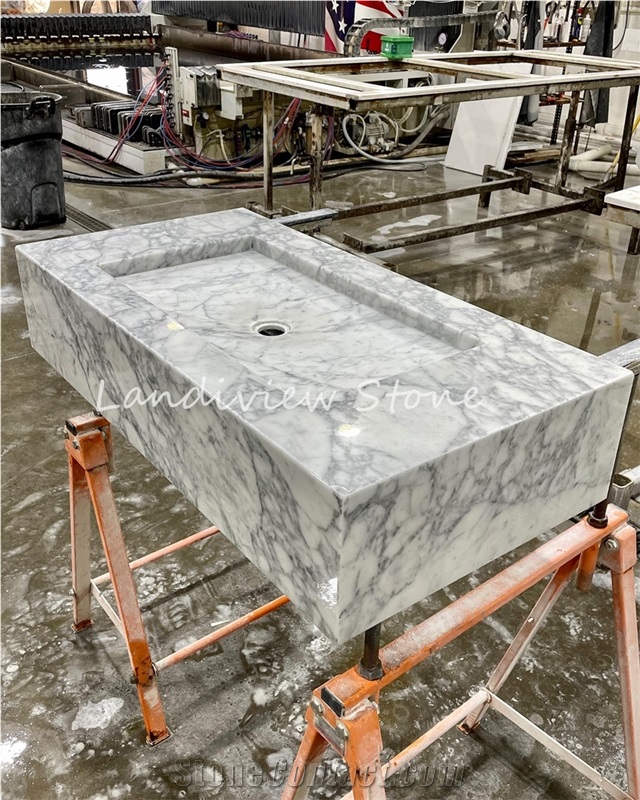 Bianco Arabescato Marble Custom Marble Floating Vanity Unit
