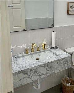 Bianco Arabescato Marble Custom Marble Floating Vanity Unit