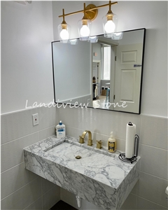 Bianco Arabescato Marble Custom Marble Floating Vanity Unit