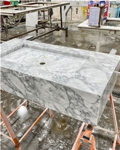 Bianco Arabescato Marble Custom Marble Floating Vanity Unit