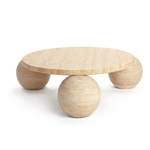 Round Travertine Coffee Table With 3 Solid Base