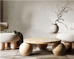 Round Travertine Coffee Table With 3 Solid Base