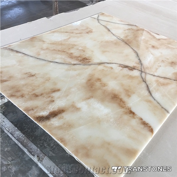 Backlited Polished Decorated Artificial Alabaster Wall Panel
