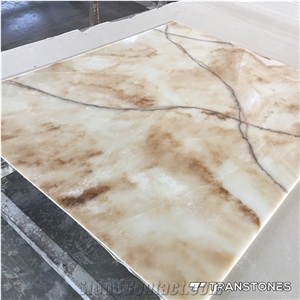 Backlited Polished Decorated Artificial Alabaster Wall Panel