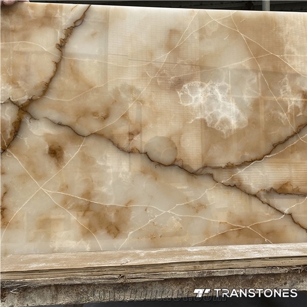 Backlited Polished Decorated Artificial Alabaster Wall Panel