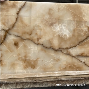 Backlited Polished Decorated Artificial Alabaster Wall Panel