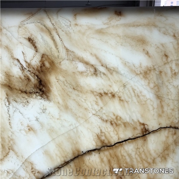 Backlited Polished Decorated Artificial Alabaster Wall Panel
