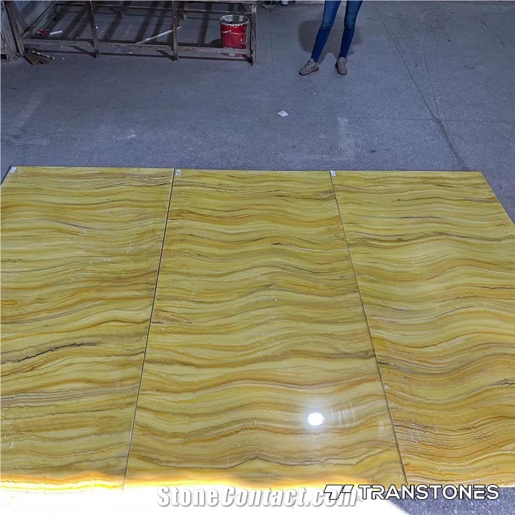 Cheap Stock Alabaster Yellow Artificial Stone Continued Vein
