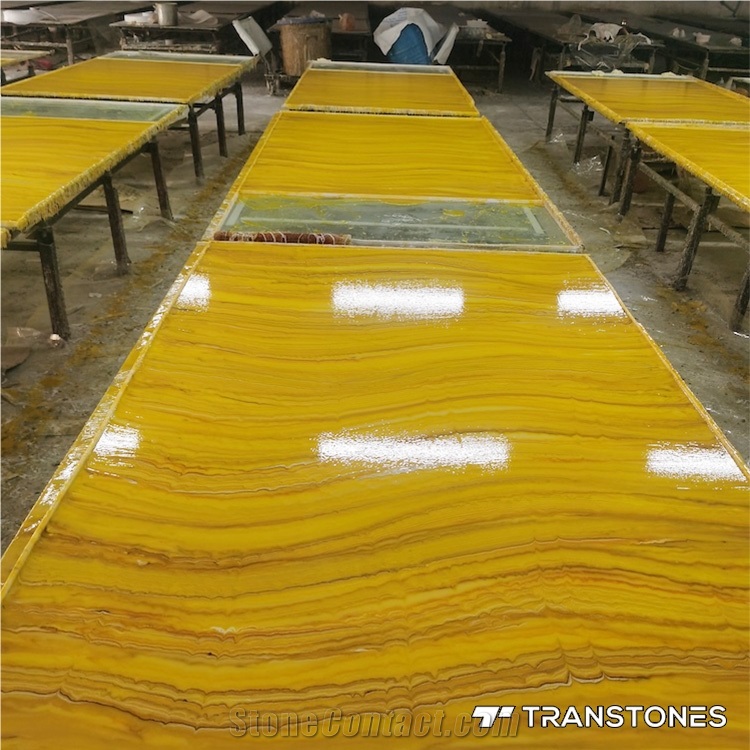 Cheap Stock Alabaster Yellow Artificial Stone Continued Vein