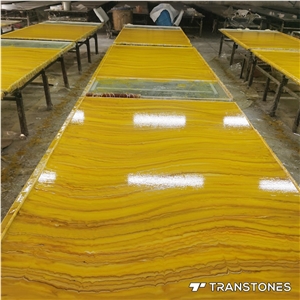 Cheap Stock Alabaster Yellow Artificial Stone Continued Vein