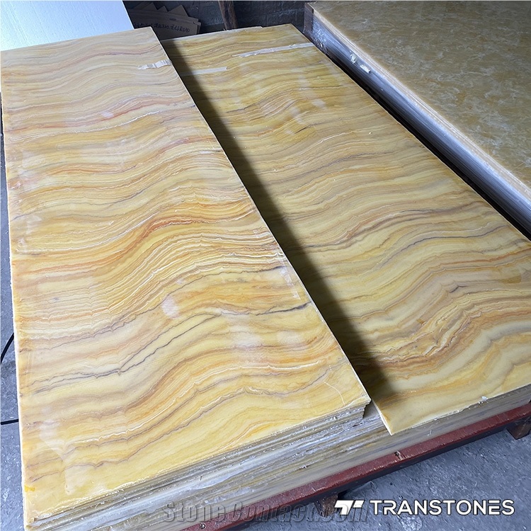 Cheap Stock Alabaster Yellow Artificial Stone Continued Vein