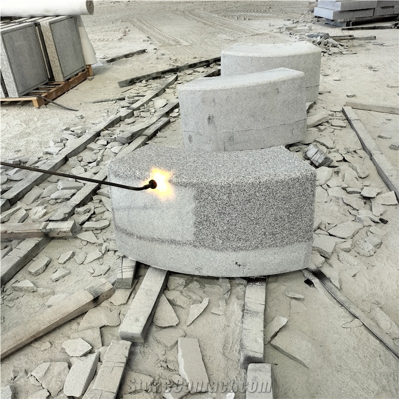 New Padang Light Granite G603 Flamed Curved Kerbstone