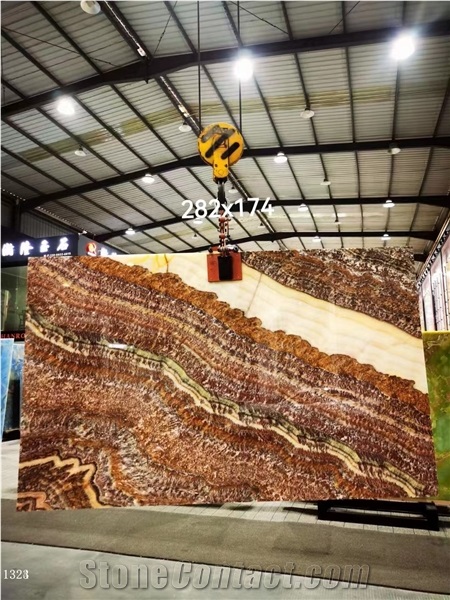 China Ruby Onyx Red Slabs Polished For Living Room Design