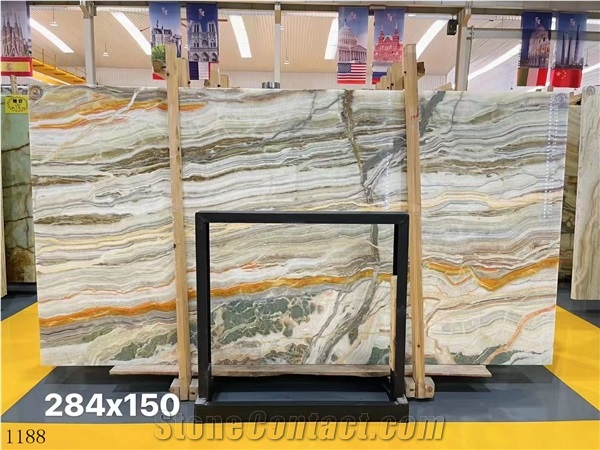 Iran Rainbow Onyx  Multicolor Slabs Polished For Living Room
