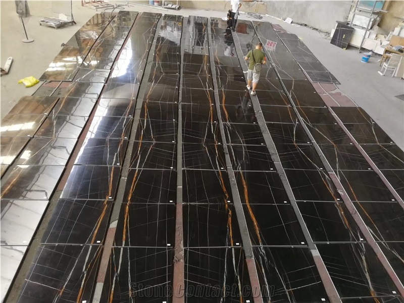 GOLDTOP ODM/OEM Excellent Lauren Black Gold Marble Slab