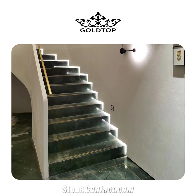 Nice Pattern Peacock Green Marble Decorate Tiles For Stairs