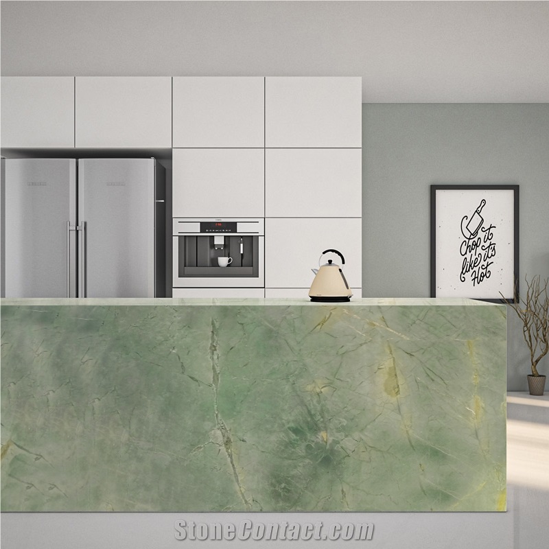 Nice Pattern Peacock Green Marble Decorate Tiles For Stairs