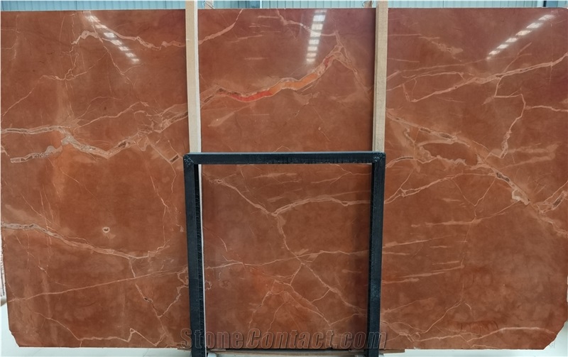 Polished Coral Red Marble Slab
