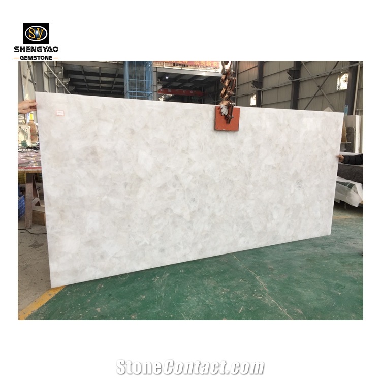 Backlit White Crystal Clear Quartz Semiprecious Stone Slab Wholesale