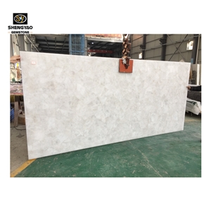 Backlit White Crystal Clear Quartz Semiprecious Stone Slab Wholesale