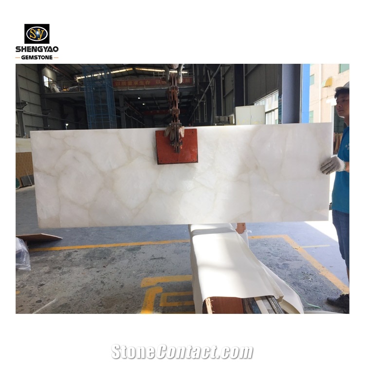 Backlit White Crystal Clear Quartz Semiprecious Stone Slab Wholesale